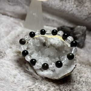 Armband - goud obsidiaan & bergkristal kogel 8 mm